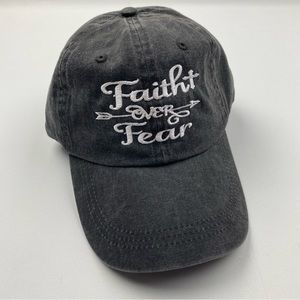 Faith Over Fear Relaxed Cotton Curved Bill Hat Cap Washed Gray